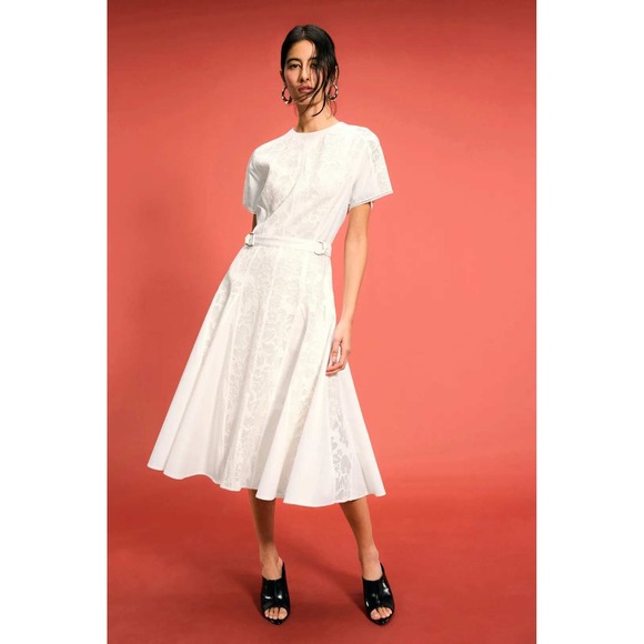 3.1 Phillip Lim Dresses & Skirts - 3.1 Phillip Lim Bonded Lace Midi Dress White Fit n Flare Short Sleeve Sz 4